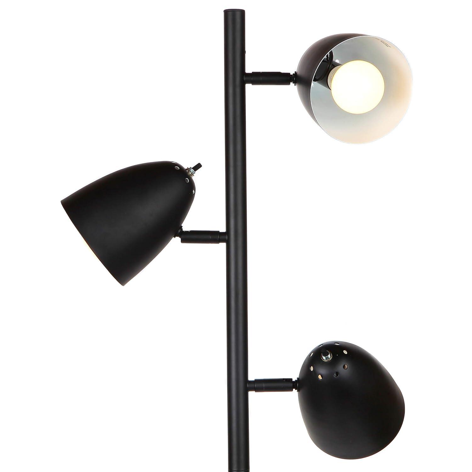 Brightech Jacob 64" Modern 3-Light Adjustable LED Floor Lamp with Black Finish and Metal Cone Shades, Bulbs Included
