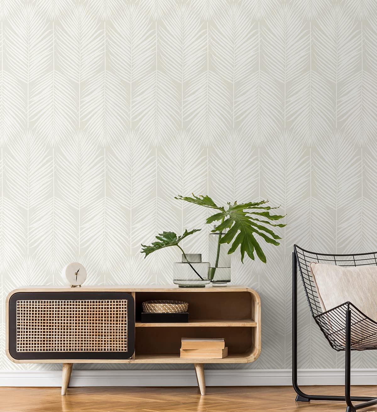 NextWall Palm Silhouette Peel and Stick Wallpaper Light Beige: Vinyl, Self-Adhesive, Botanical Leaf Pattern, 30.75 Sq Ft Coverage