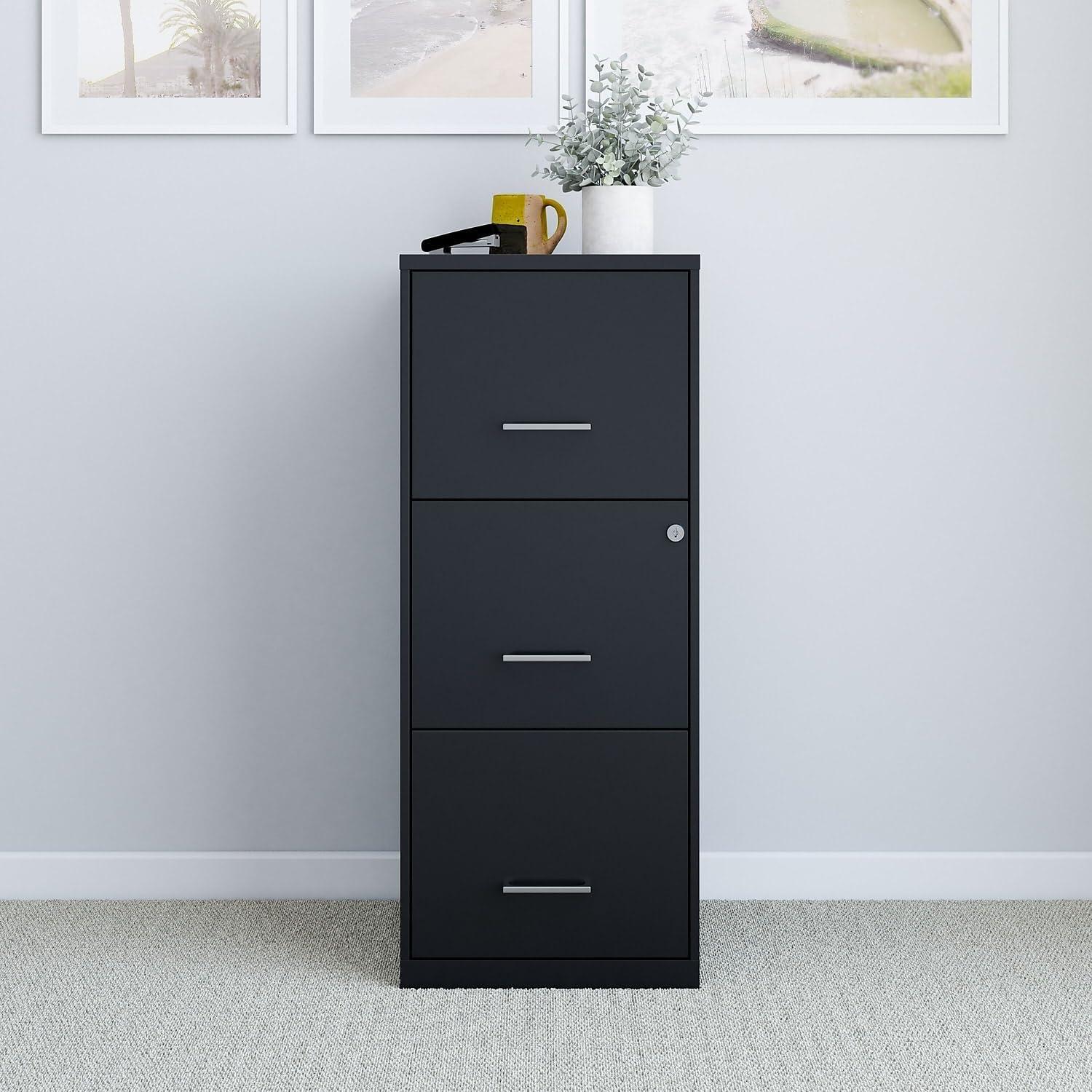 Staples 2806770 3-Drawer Vertical File Cabinet Locking Letter Black 18-Inch D (52151)