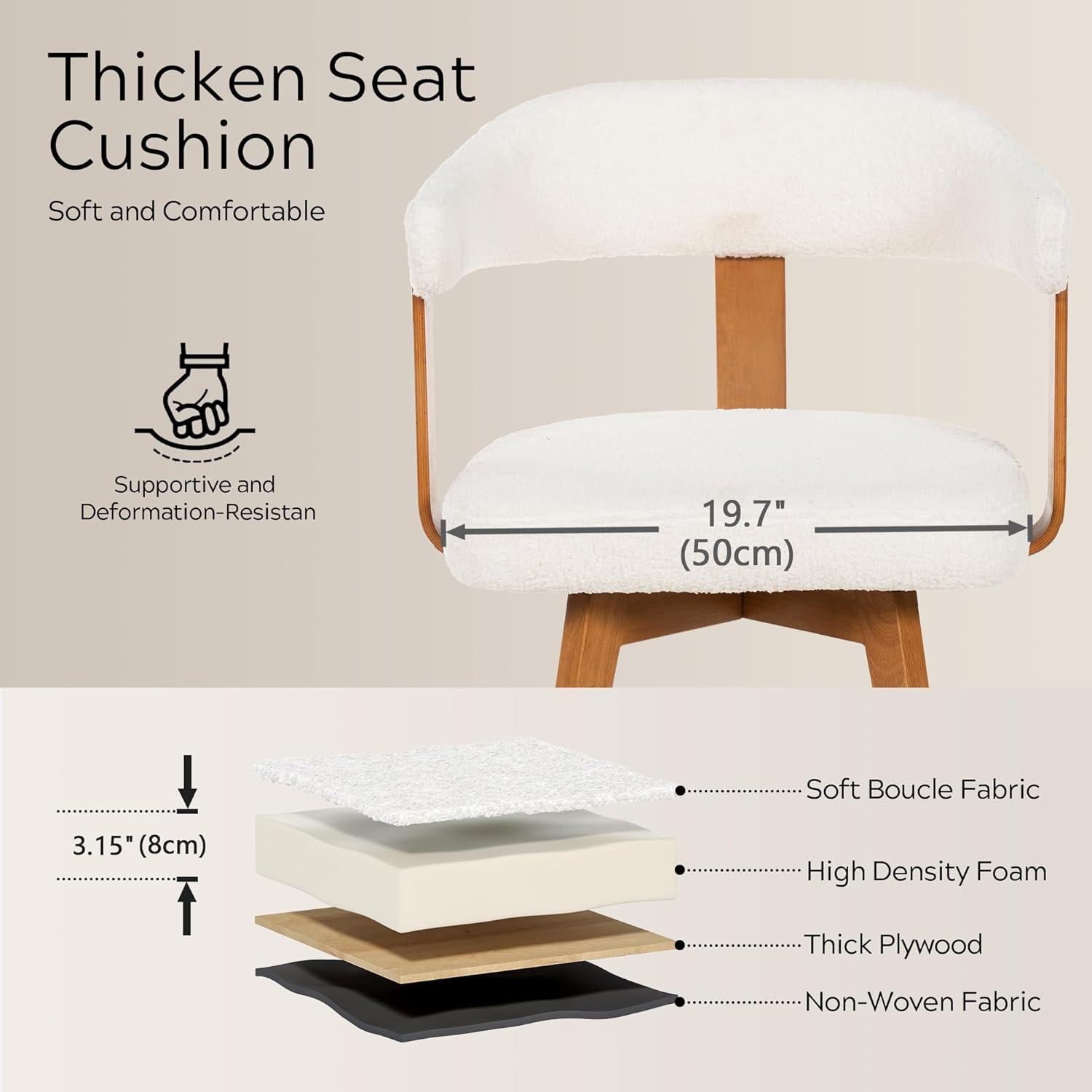 Corrigan Studio® Set Of 4 Swivel Boucle Dining Chairs With Arms And Wood Legs