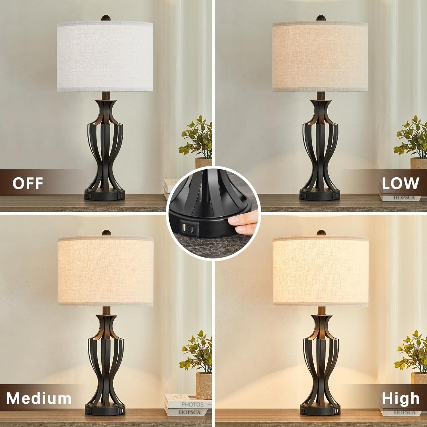 Kyrid 23.25'' Modern Metal USB Charging Table Lamp Set of 2 with Fabric Shade(Bulbs Included)