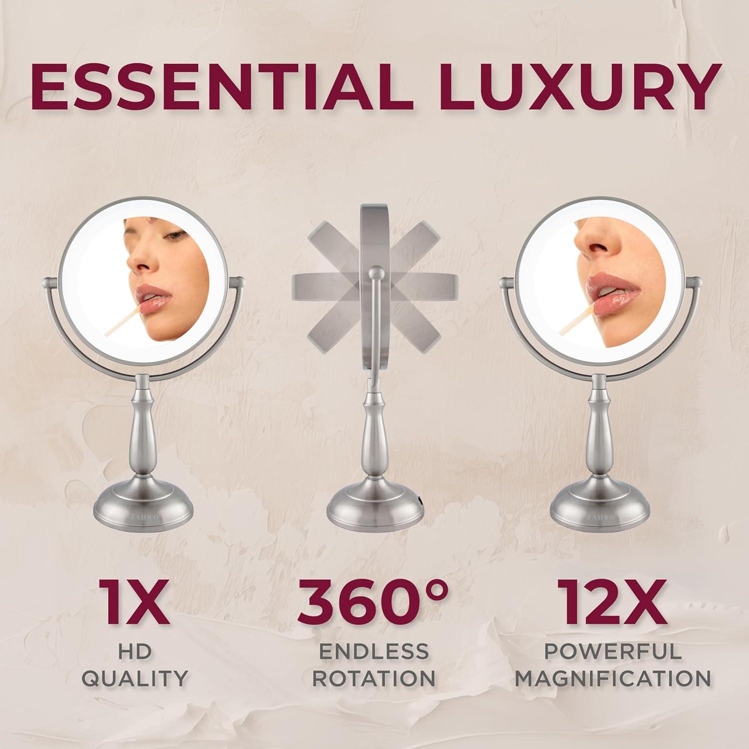 Satin Nickel LED Lighted Dual-Sided Magnifying Makeup Mirror