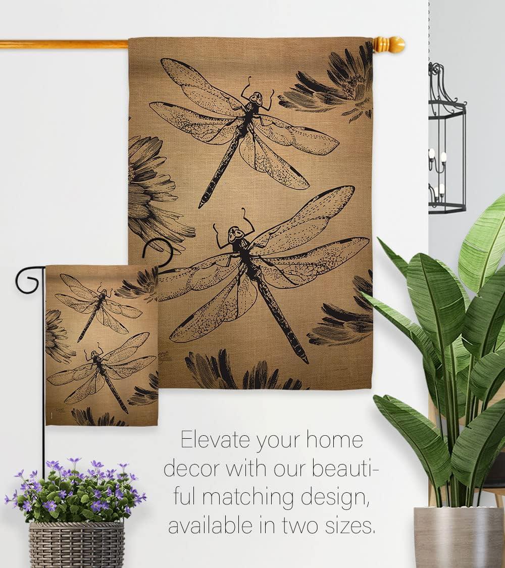 28" x 40" Burlap Dragonfly Garden House Flag