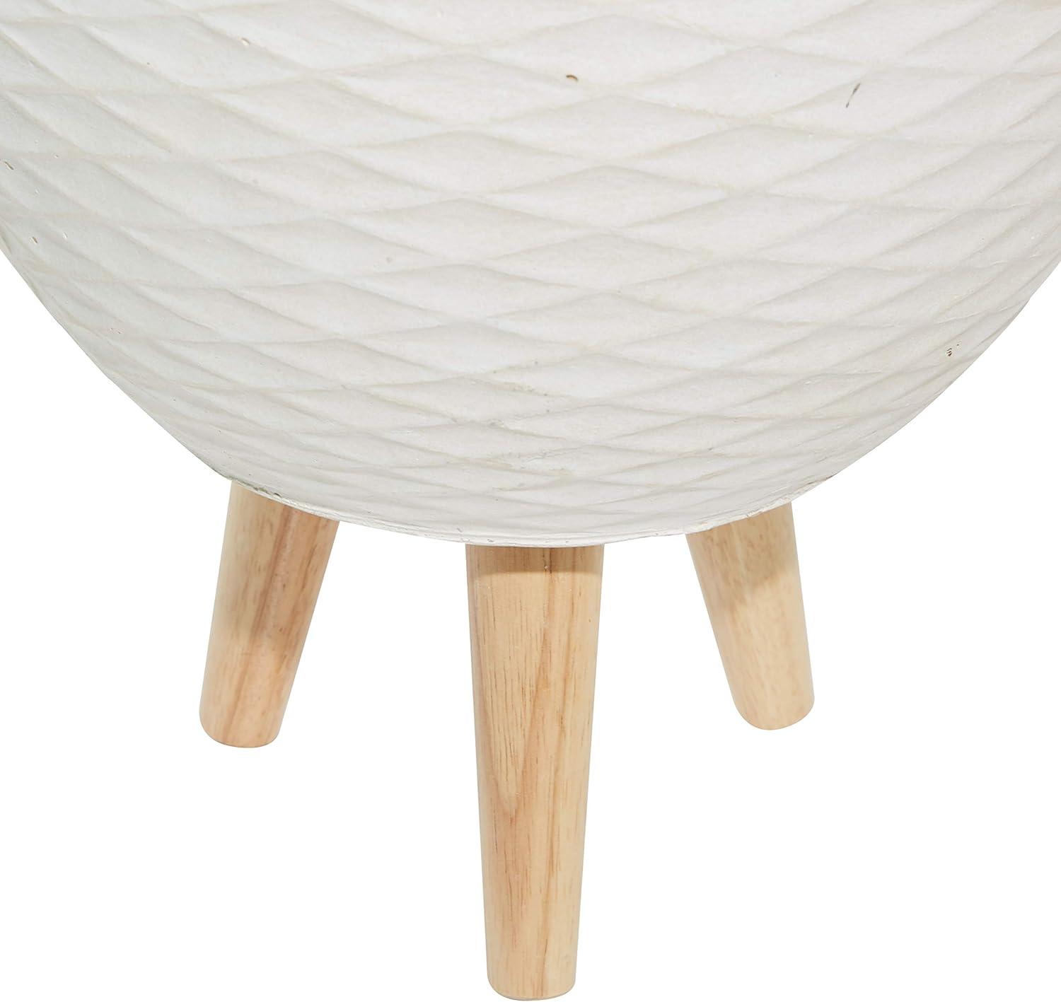 DecMode 16", 14"H Diamond Patterned White Ceramic Geometric Planter with Wood Tripod Legs (2 Count)