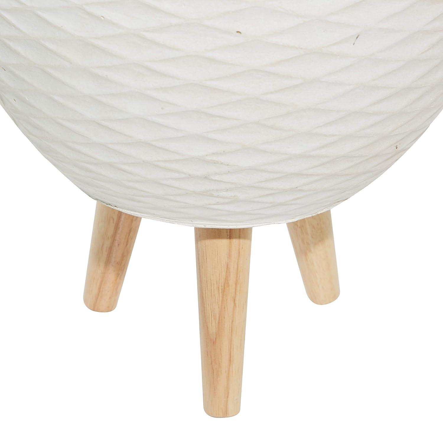 DecMode 14", 13"H Diamond Patterned White Ceramic Geometric Planter with Wood Tripod Legs (2 Count)