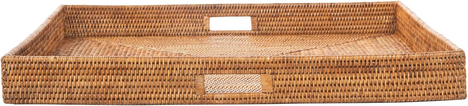 Kouboo La Jolla Square Rattan Jumbo Sized Centerpiece and Ottoman Tray, for Coffee Table, Breakfast, Drinks, Snack, Bread