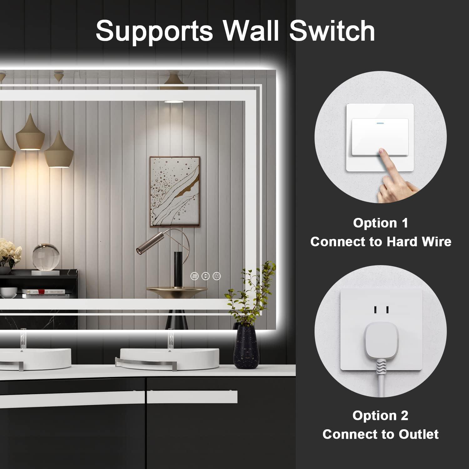 Rectangular LED Bathroom Vanity Mirror with Anti-Fog Glass