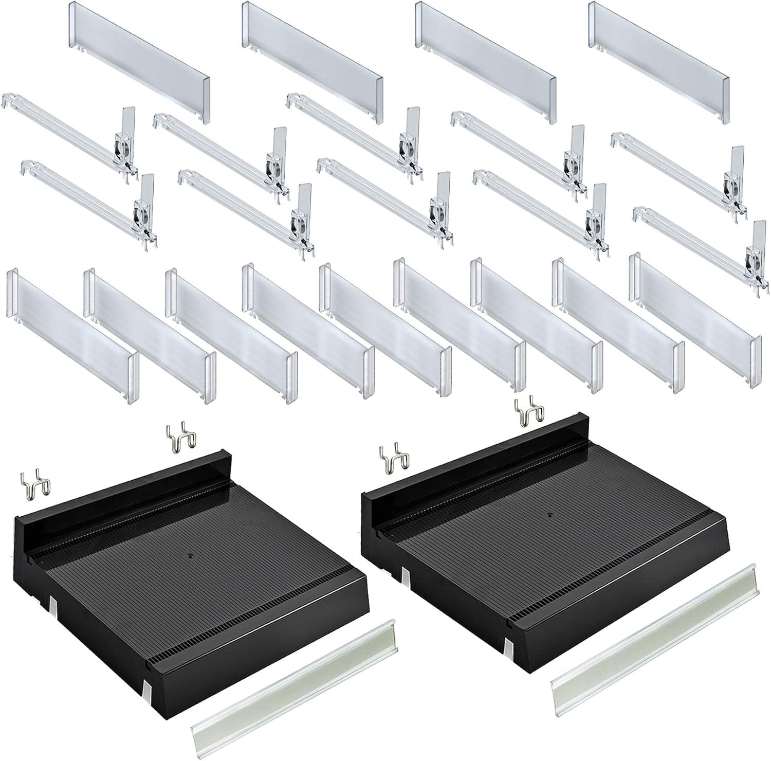 Azar Displays 225830-TALL-BLK Adjustable Tall Divider Bin Cosmetic Tray with Pushers - Customize Slot Size to Product, Black 2-Pack