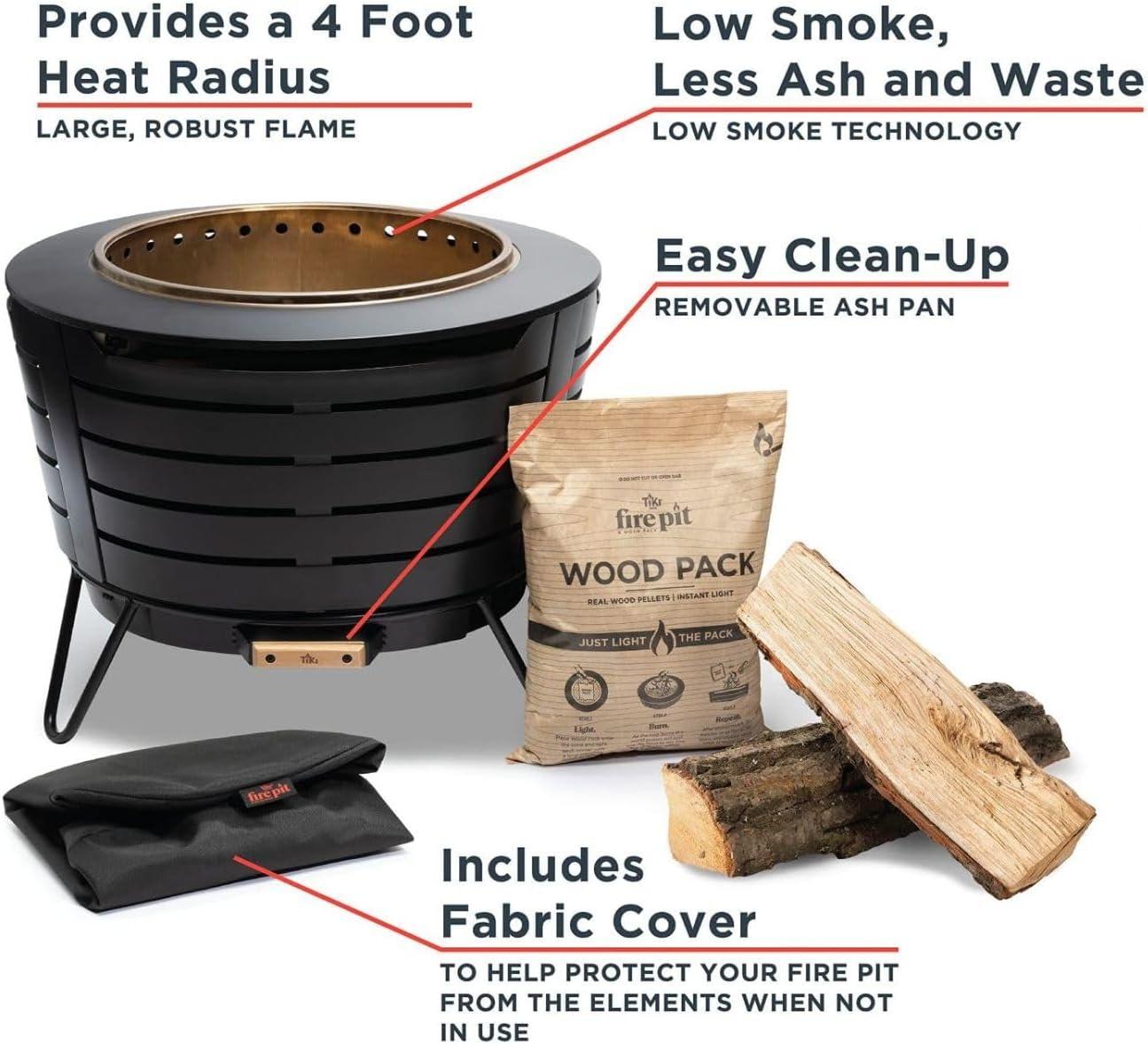 TIKI Brand Smokeless Patio Fire Pit | Wood Burning Fire Pit with Weather Resistant Cover, Ash Pan, Wood Pack, 25 in.