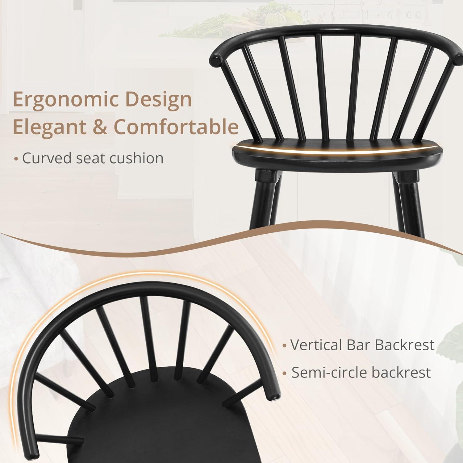 Winson Windsor 24 in. Black Solid Wood Bar Stool for Kitchen Island Counter Stool with Spindle Back Set of 6