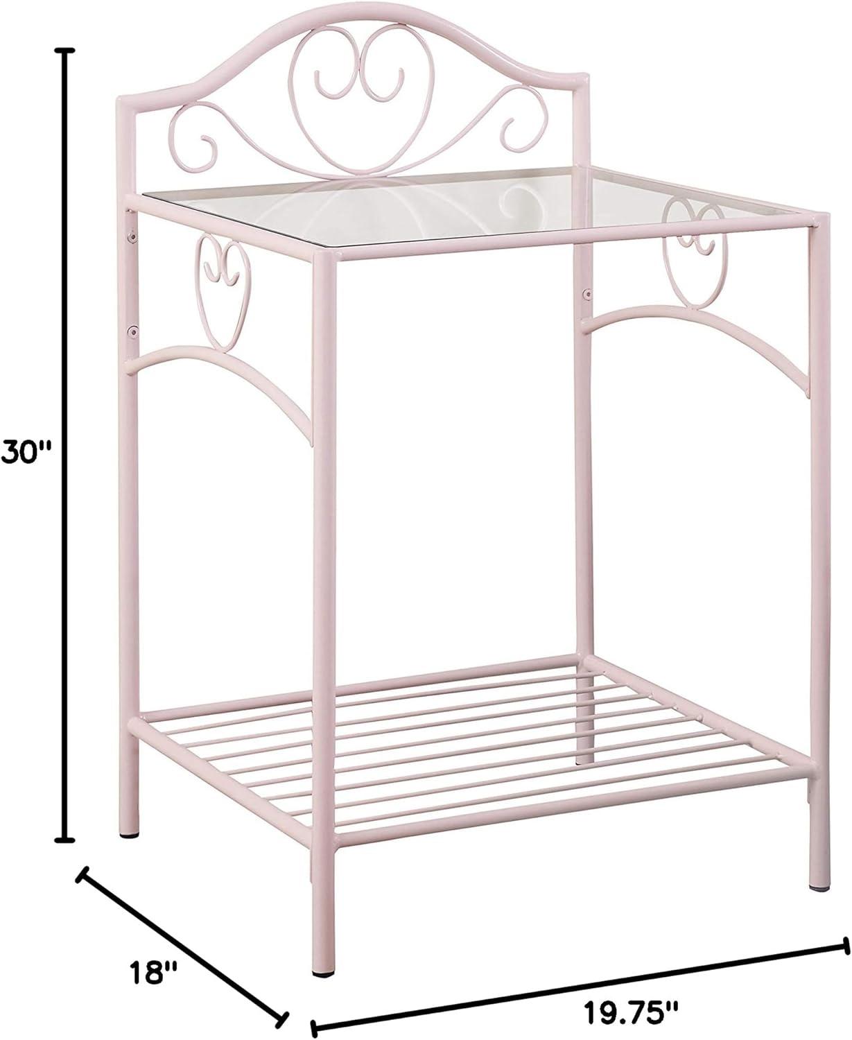 Massi 1-shelf Nightstand with Glass Top Powder Pink