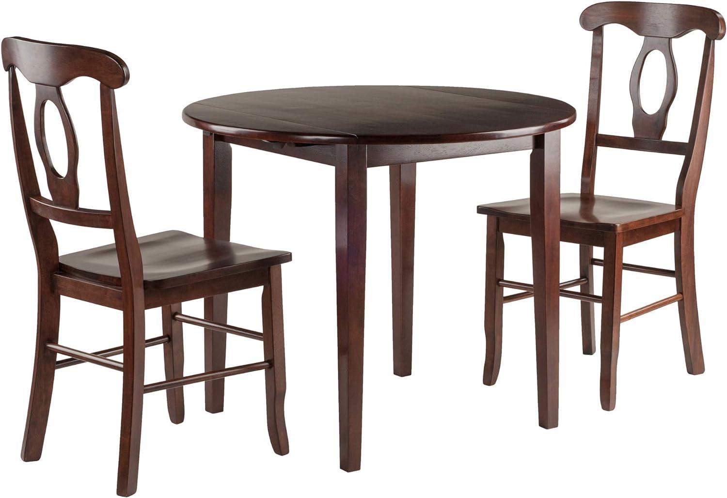 Walnut Finish Transitional Drop Leaf Dining Set with Keyhole Back Chairs