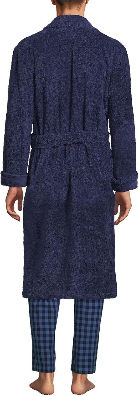 Lands' End Men's Calf Length Turkish Terry Robe - Medium - Deep Sea Navy