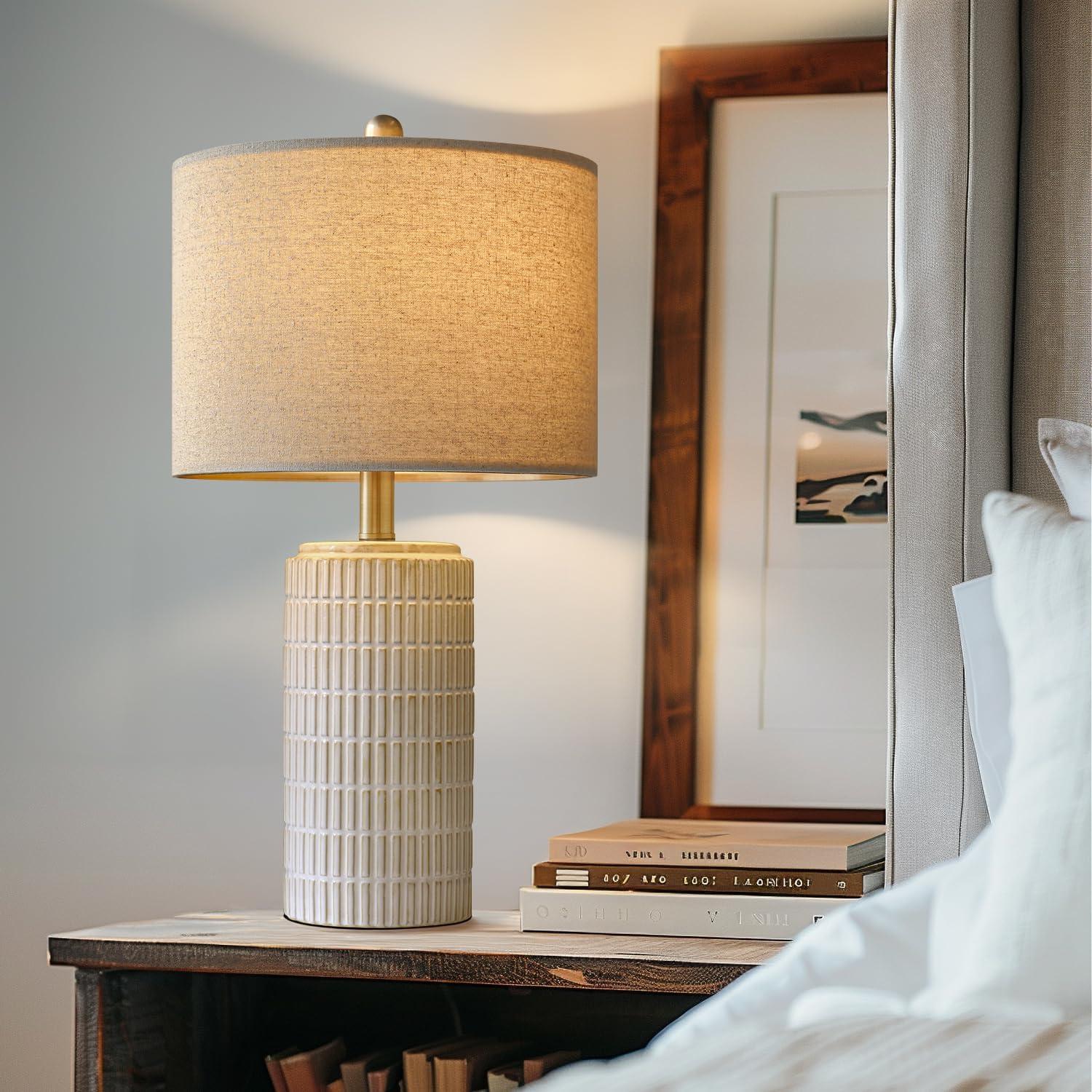 23" Modern Ceramic Table Lamp Set of 2 for Living Room White Desk Lamps for Bedroom Farmhouse Bedside Nightstand Bedside Lamp End Table Lamps Beige