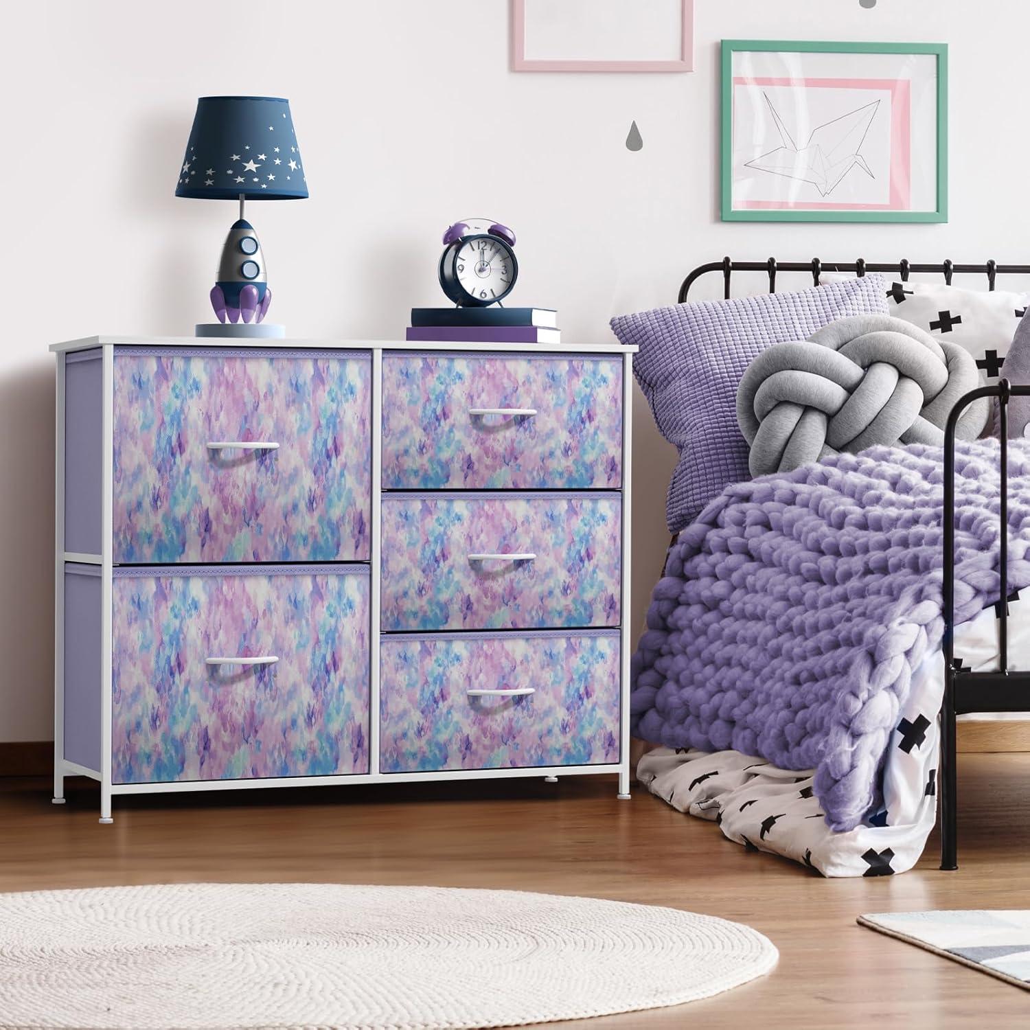 Sorbus 5-Drawer Tie-Dye Fabric Nursery Dresser with Steel Frame