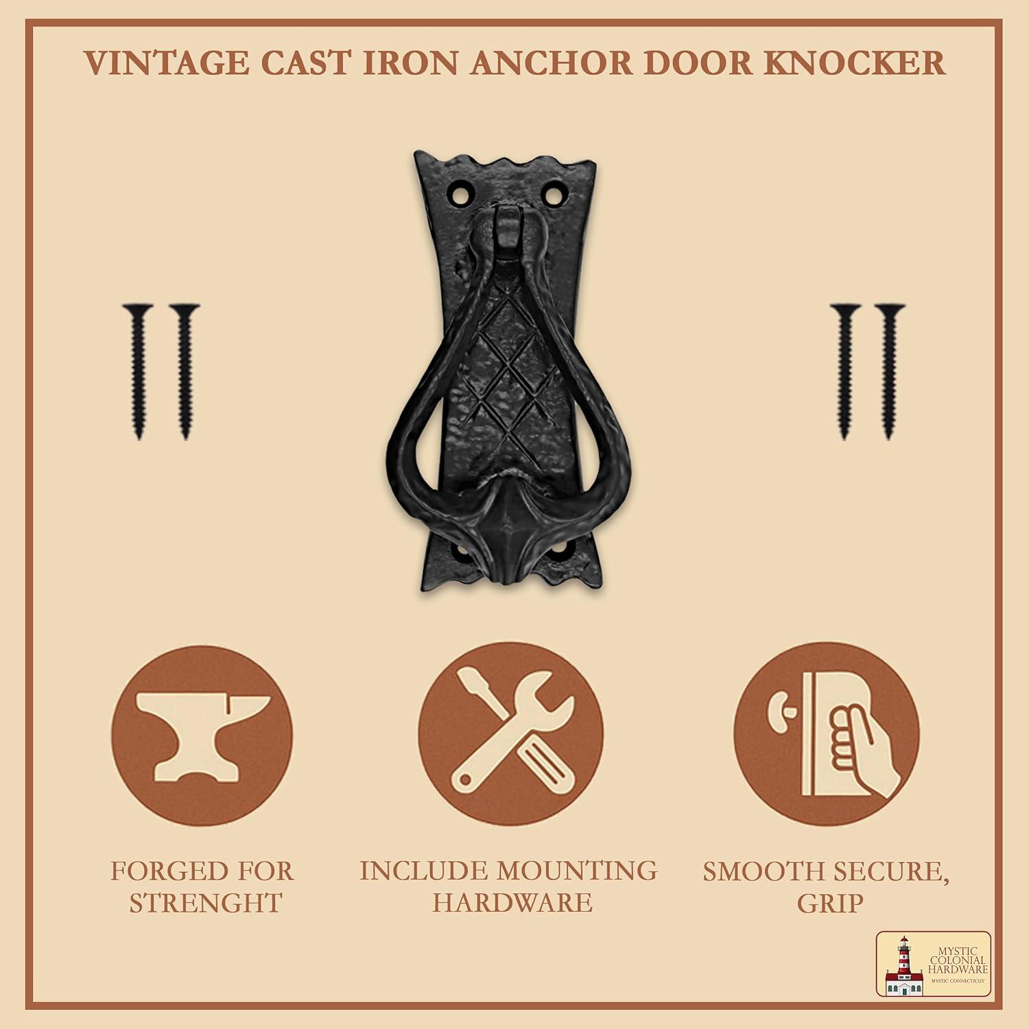 Mystic Colonial Hardware Bedroom Door Knocker Antique Black Ironmongery - True Solid CAST Iron - 4.7 inches