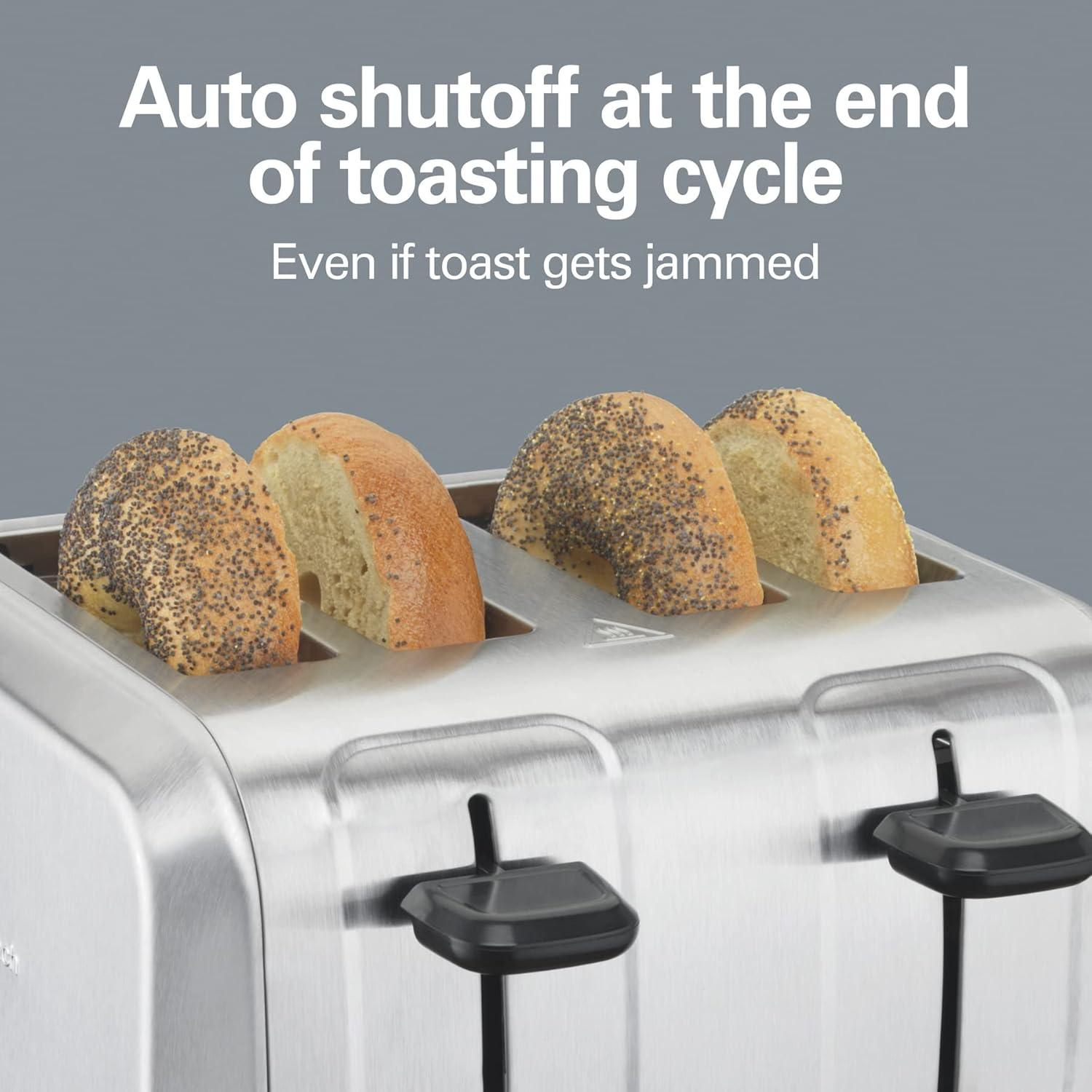 Hamilton Beach® Brushed Stainless Steel 4-Slice Toaster with Extra Wide Slots for Bagels, Shade Selector, Toast Boost, Slide-Out Crumb Tray, Auto-Shutoff and Cancel Button