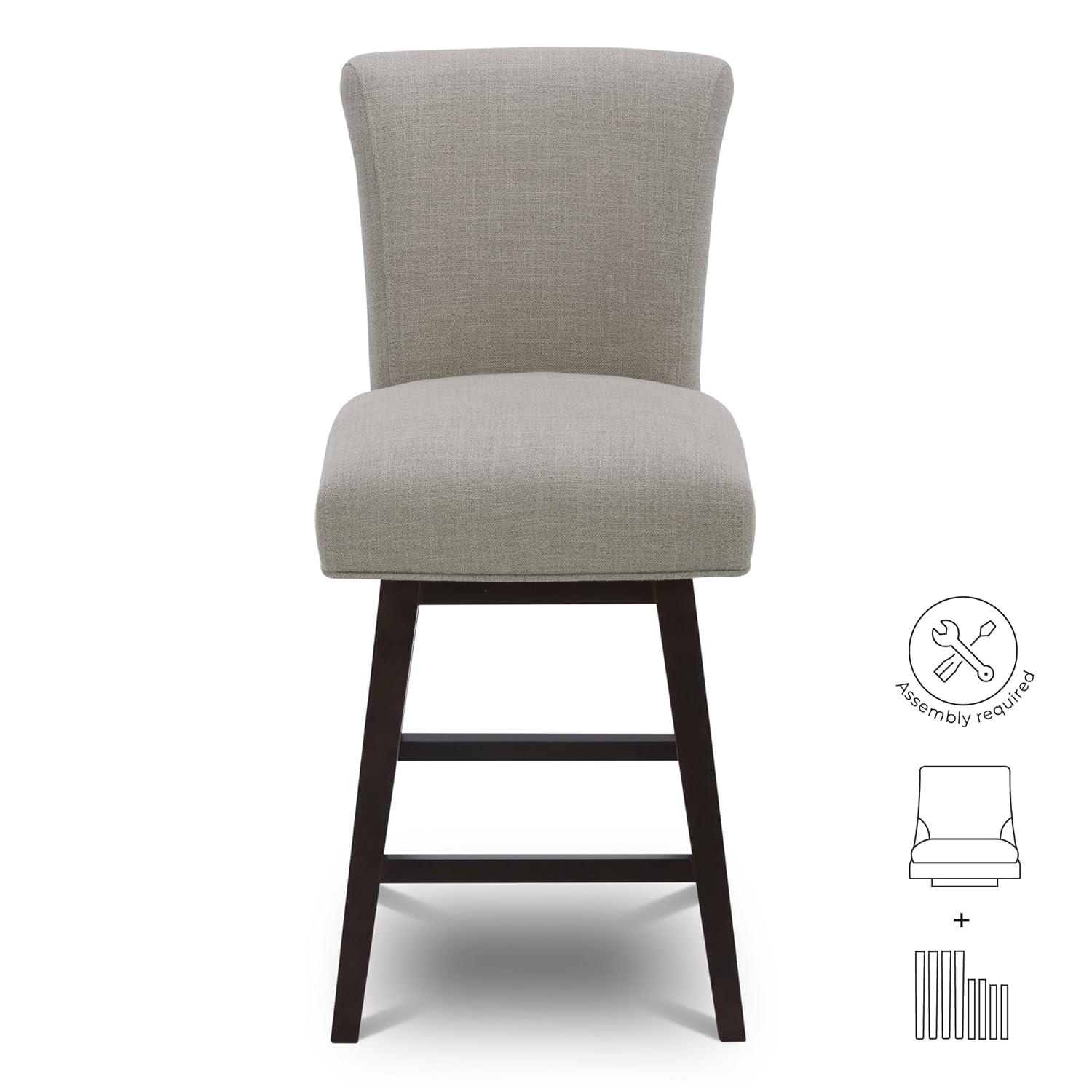 CHITA 26 in Upholstered Swivel Counter Bar Stools with Back&Wood Legs Set of 2, Fabric in Tan