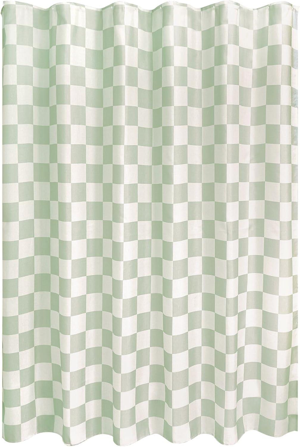 iDesign iDesign Checkered Polyester Shower Curtain - 12 Reinforced Buttonholes - 72" x 72" – Green/White