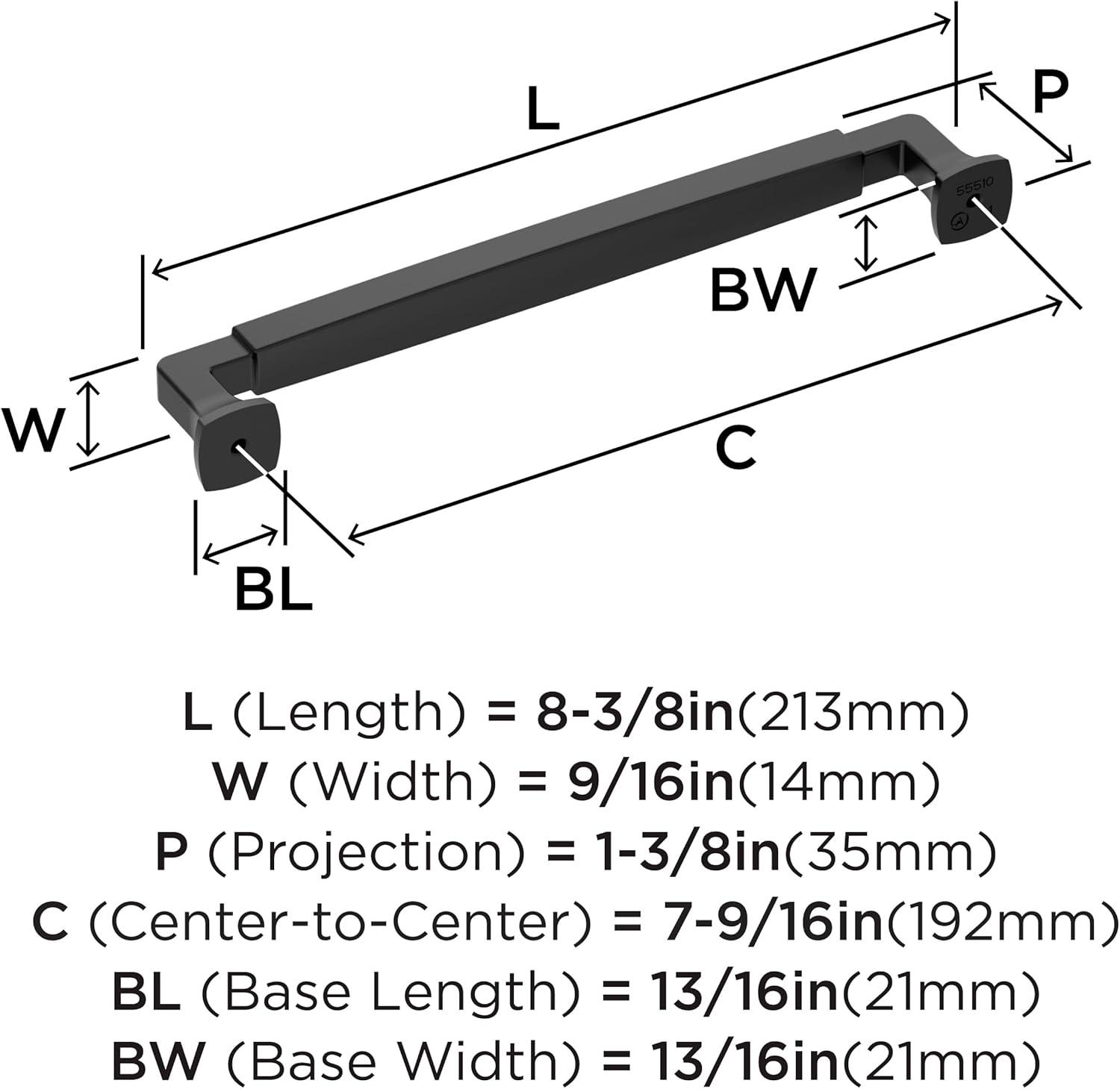 Amerock Stature 7-9/16 inch (192mm) Center-to-Center Matte Black Cabinet Pull