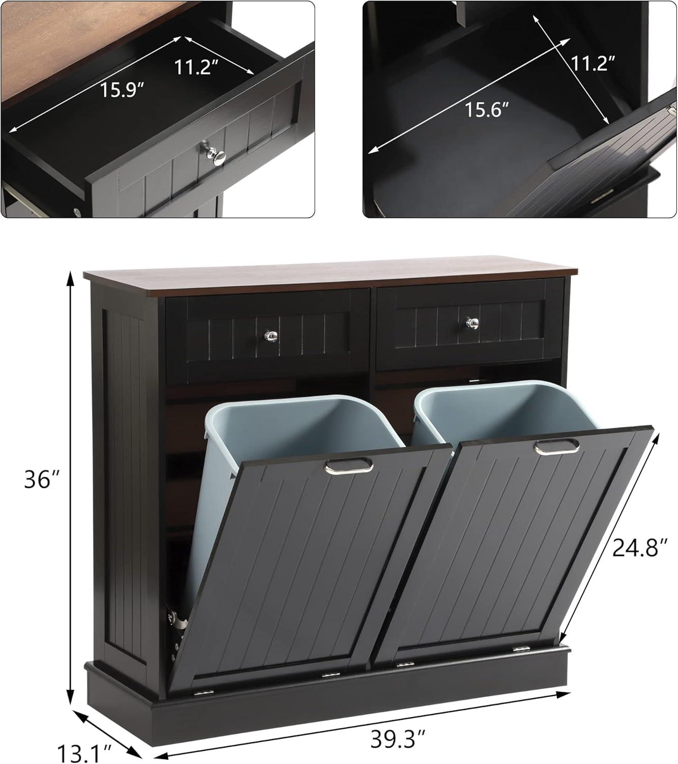 Black Double Tilt Out Trash Cabinet with Countertop and Drawer