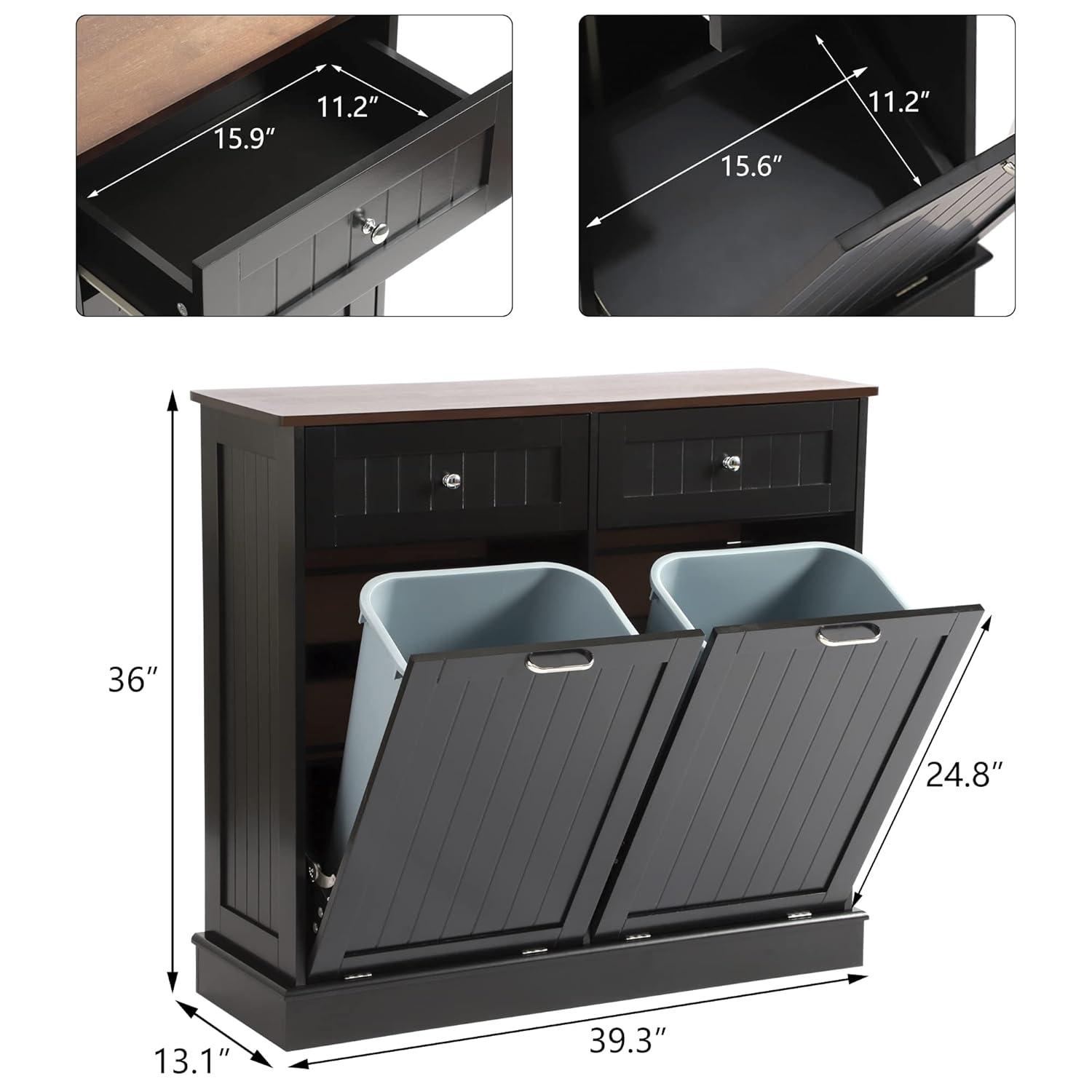 Betterhood Havant Double Tilt Out Trash Cabinet 20 Gallons Wooden Free Standing(Not include trash can)