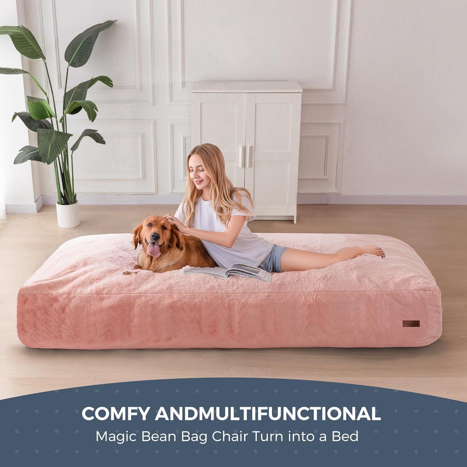 MAXYOYO Giant Bean Bag Chair Bed for Adults, Convertible Beanbag Folds from Lazy Chair to Floor Mattress Bed, Large Floor Sofa Couch, Big Sofa Bed, High-Density Foam Filling, Machine Washable