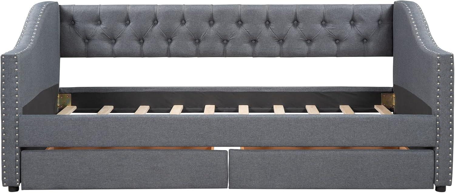 Streamdale Upholstered Twin Size daybed with Two Drawers, Wood Slat Support, Gray