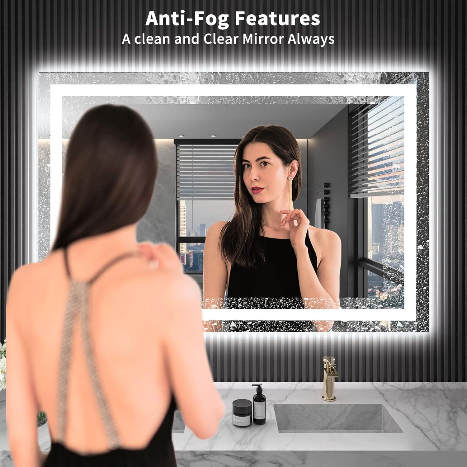 48x32 Frameless LED Bathroom Vanity Mirror with Anti-Fog and Dimmable Lights