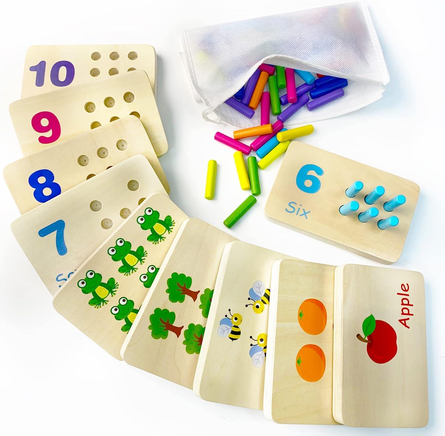 Wooden Number Counting Peg Board, Montessori Kids Math counters, Montessori Counting Toys for 3 4 5 Years Old Kids, Toddler Preschool Learning Toys, Kindergarten Homeschool Autism Learning Materials