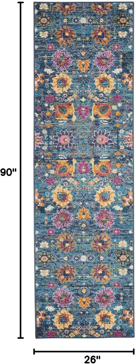 Sunny Yellow Geometric Runner Rug 2'2" x 7'6" with Persian Motifs