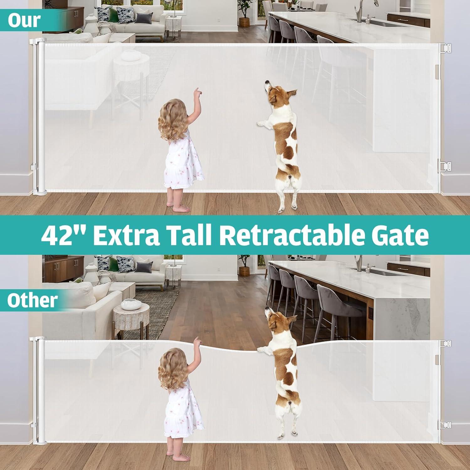 42" Tall X 135" Wide Extra Tall Baby Gates for Dogs - Extra Wide Retractable Pet Gate