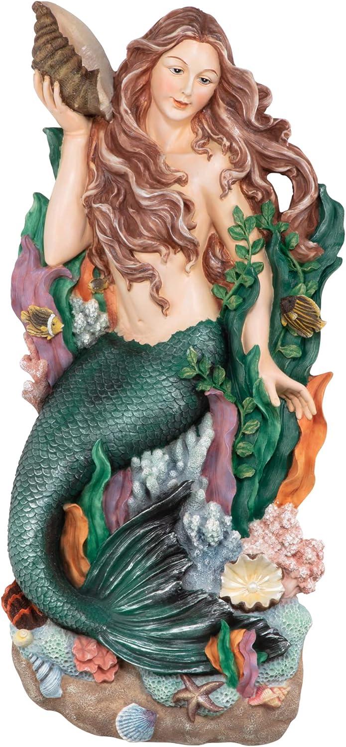 Pearlized Resin Mermaid Wall Sculpture, 32.4" Tall