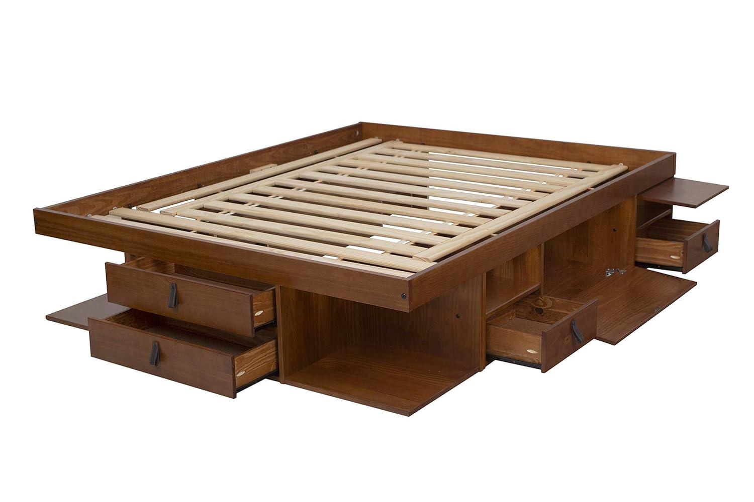 Memomad Bali Storage Platform Sturdy Modern Bed Frame with Drawers & More (Queen Size, Caramel Brown Wood)