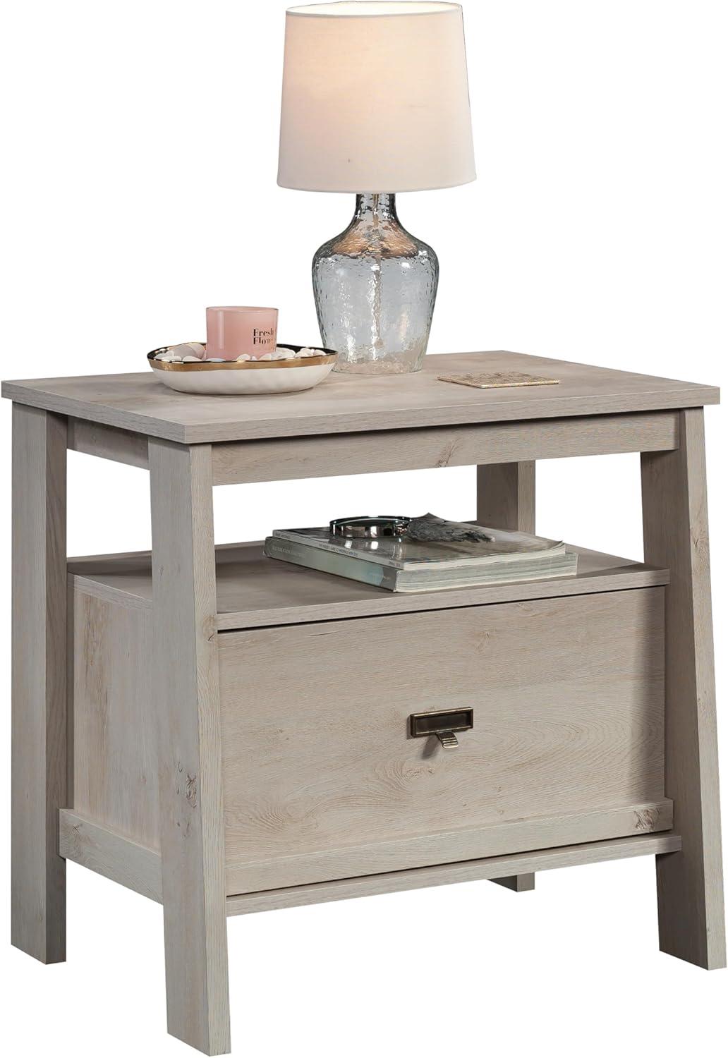 Trestle 1 Drawer Night Stand Chalked Chestnut - Sauder: Open Shelf, Smooth Metal Runners, MDF Construction