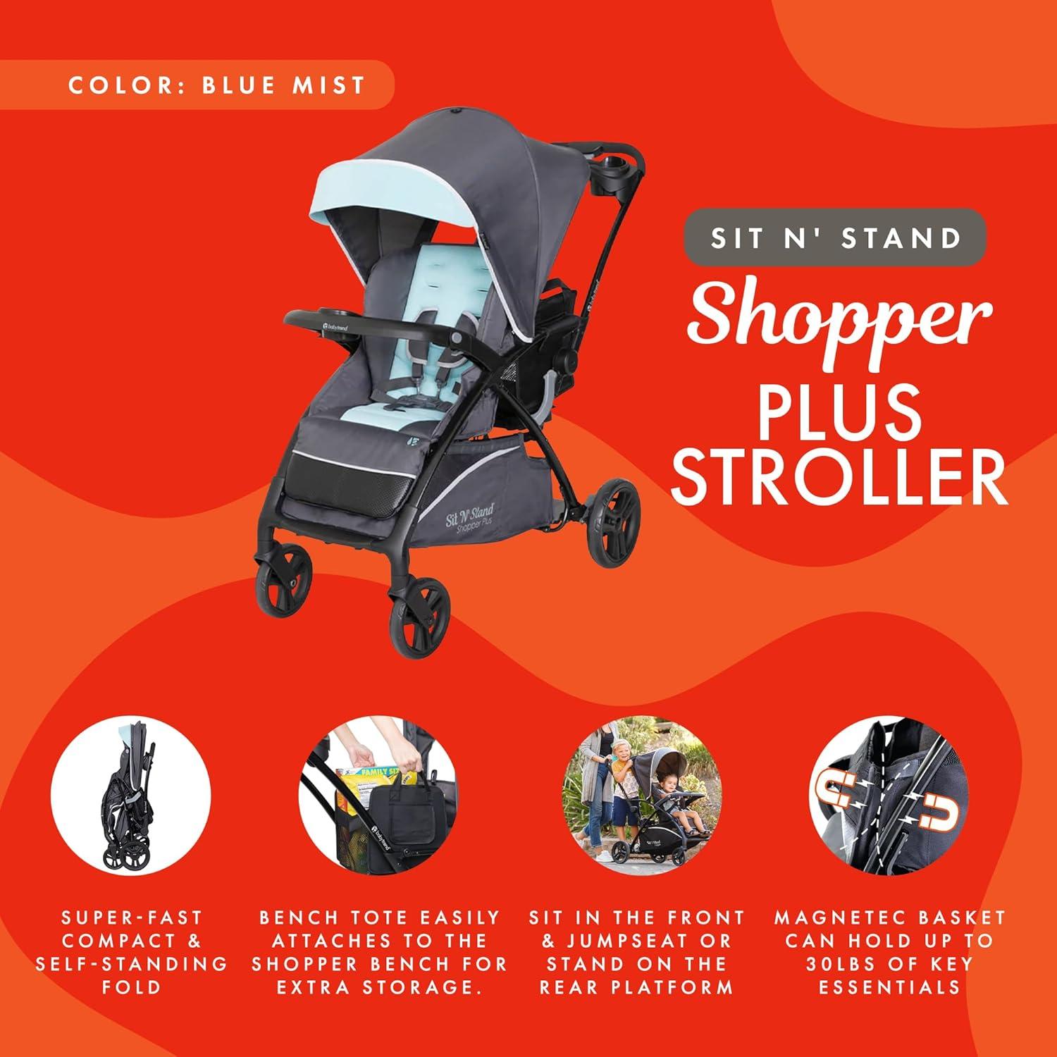 Baby Trend Sit N’ Stand Lightweight 5-in-1 Shopper Plus Stroller, Blue Mist