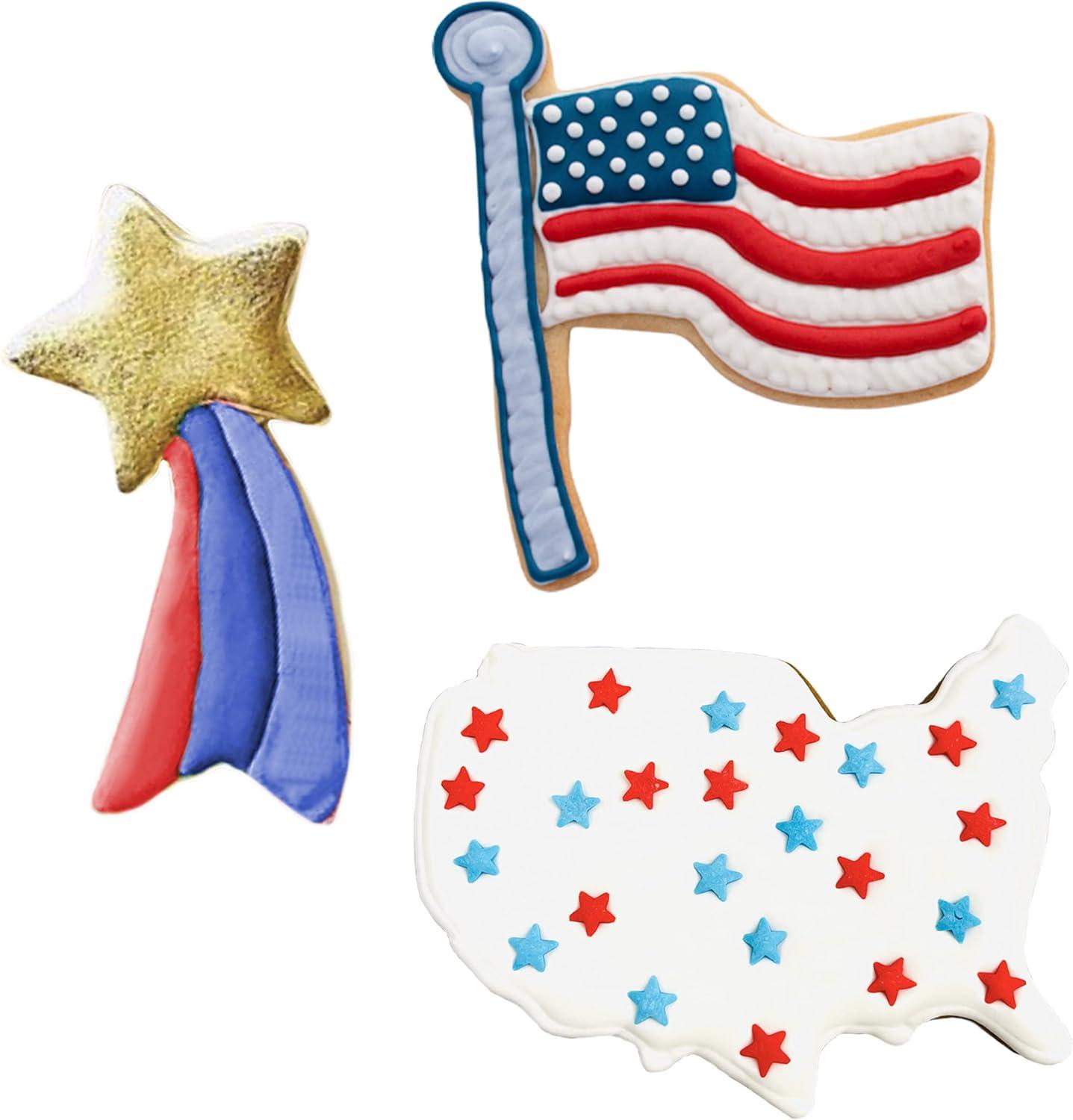 Ann Clark Fourth of July Cookie Cutter Set, 3-Piece, Made in USA