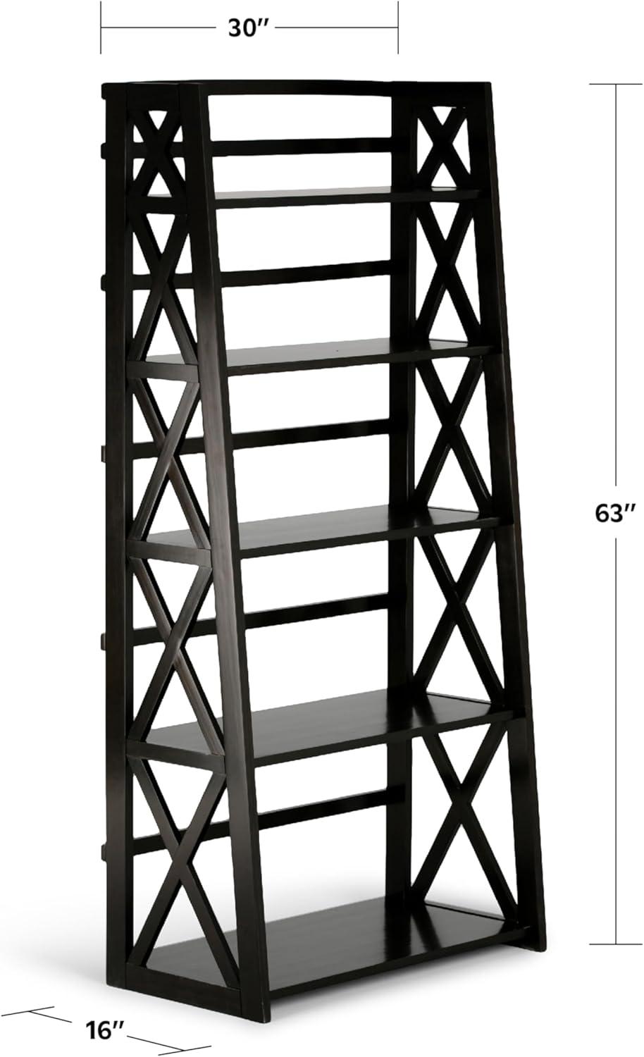 Simpli Home Kitchener 63"H Wood 5 Shelf Ladder Bookcase in Hickory Brown