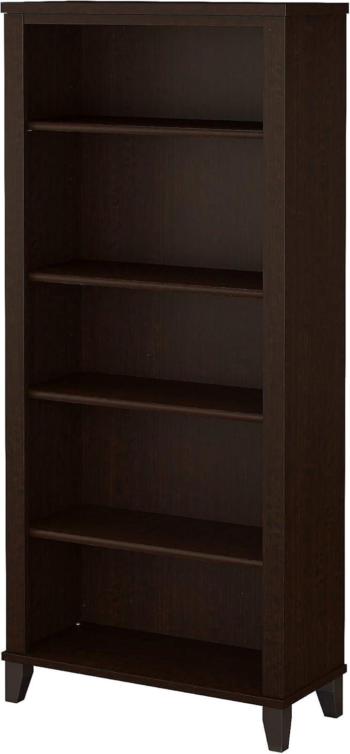 Mocha Cherry Adjustable Wood 5-Shelf Tall Bookcase