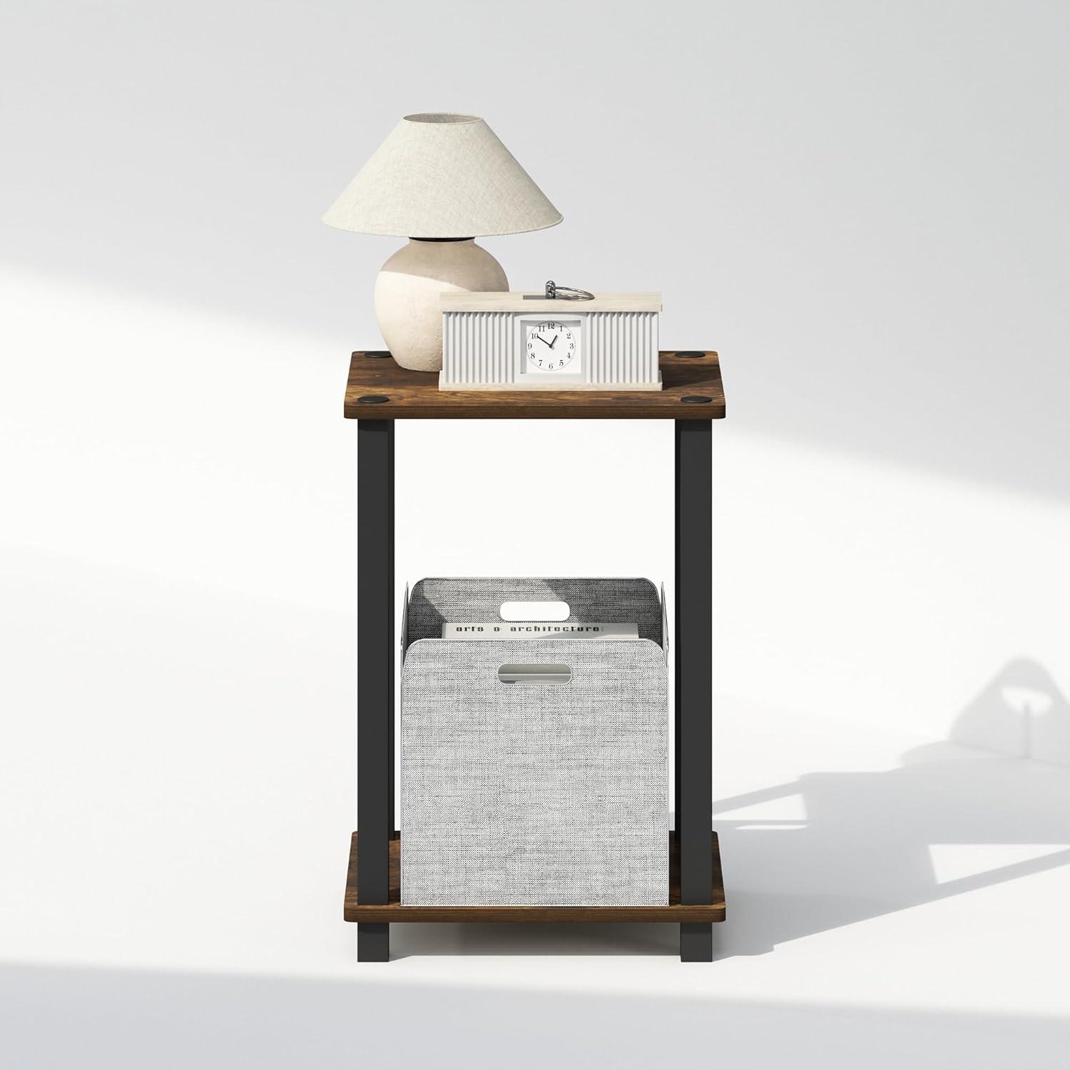 Amber Pine and Black Compact Wood Nightstand