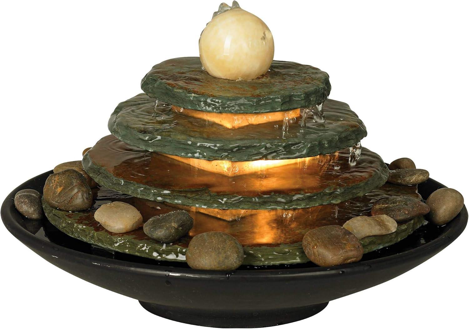 John Timberland Pyramid Rustic Zen 4 Tier Pyramid Indoor Tabletop Water Fountain with Light 10" for Table Office Desk Bedroom Living Room Relaxation