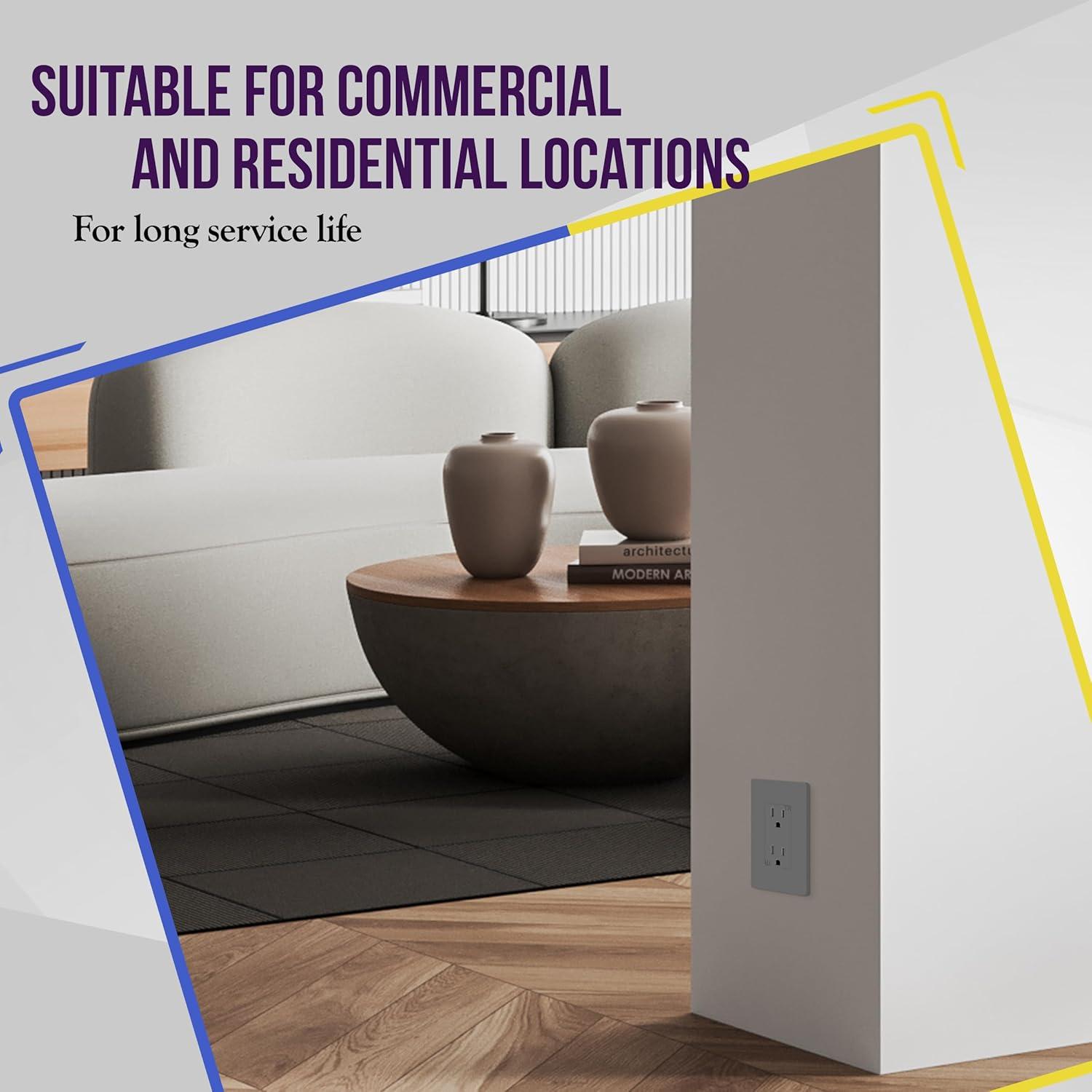 Gray Tamper-Resistant Decorator Receptacle Outlet with Wall Plate