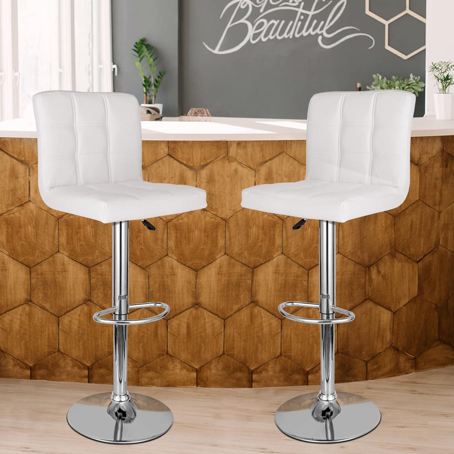 Bar Stools 1 Set Of 2, Counter Height Bar Stools, Square Cushion Bar Stools With Back, Footstool, Cafe, 2 Pieces