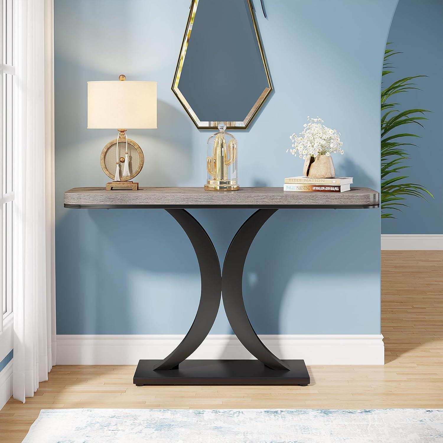 Tribesigns Industrial Console Table, 40 inch Narrow Entryway Foyer Table with Geometric Base, Rustic Hallway Accent Table for Living Room, Entrance