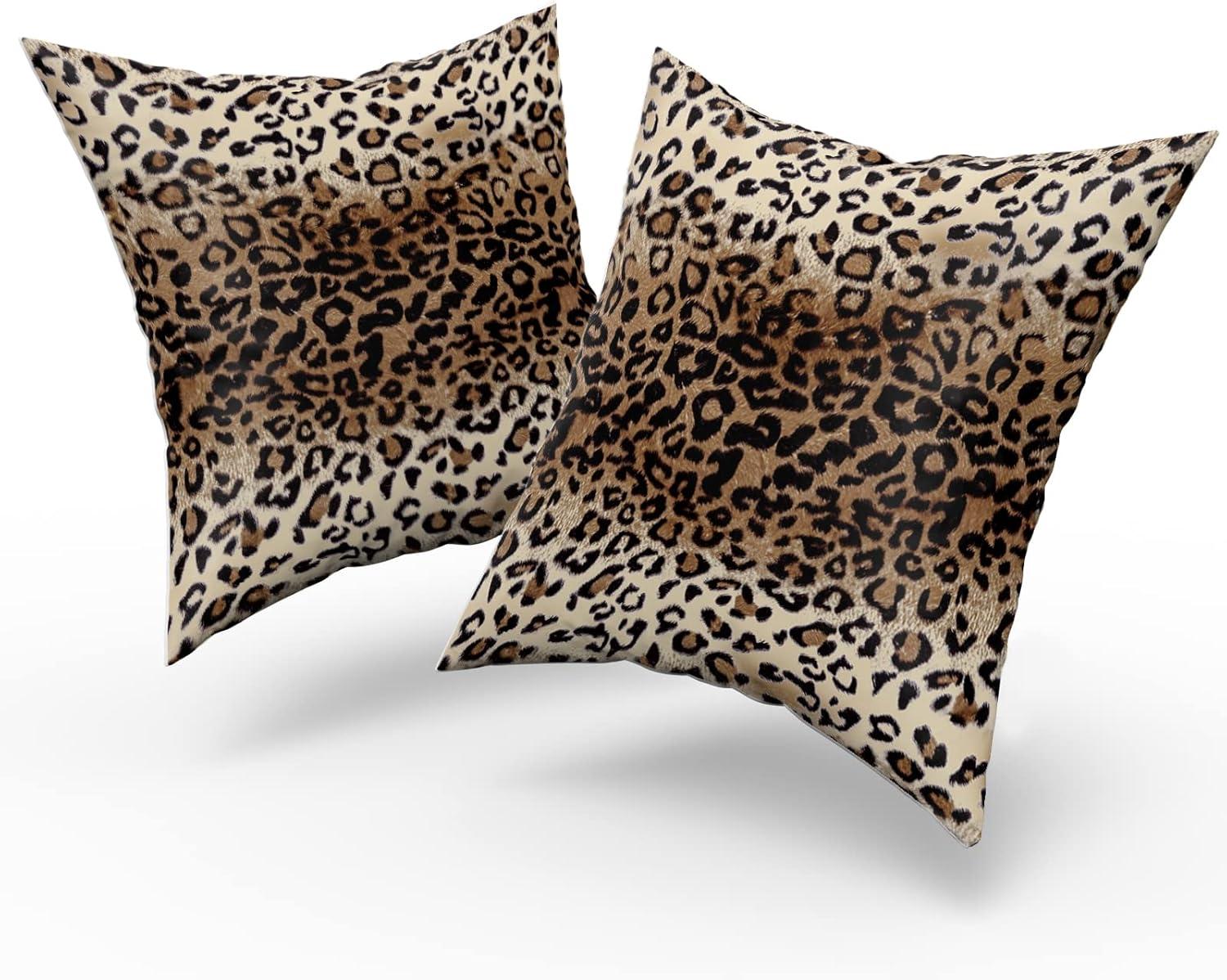 Brown Leopard Throw Pillow Cover - 2 Pcs Cheetah Pillow Case 20x20 inch Cotton Soft Animal Print Pillows Covers Decorative Cushion Cover for Home Couch Bed Sofa Double Side Printed