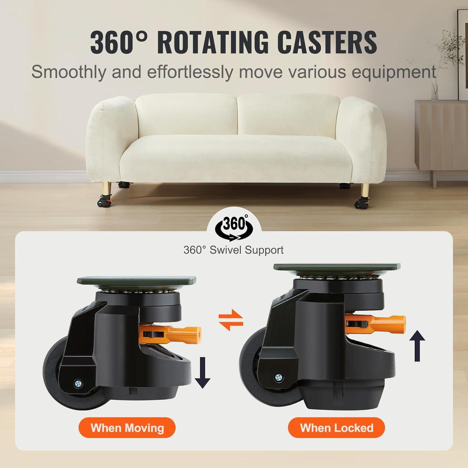 Stellweilan Tessberg Leveling Casters, Set of 4, 2200 lbs Total Load Capacity (Set of 4)