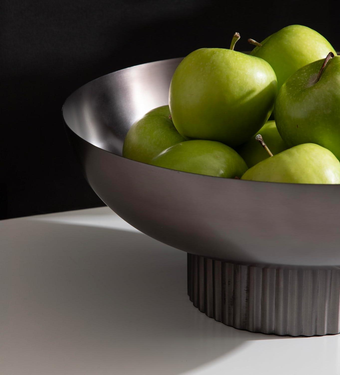 Kate and Laurel Rooks Ribbed Metal Bowl, 12x12x5, Pewter