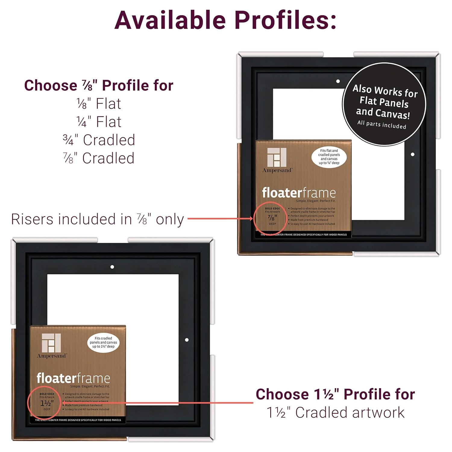 Ampersand Art Floaterframes Bold Edge (3/8" Face) 1-7/8" Frame Profile for 7/8" Deep Artwork 16" x 20" Black