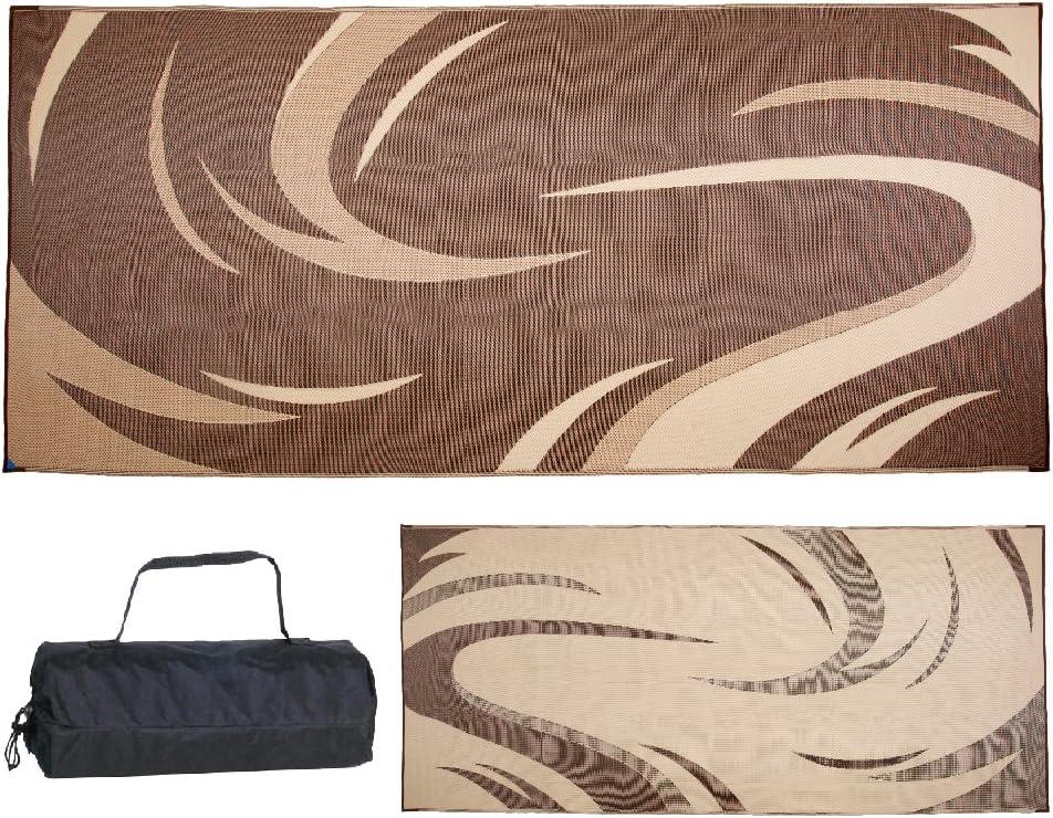 SD8187 8-Feet X 18-Feet Graphic Swish RV Reversible Patio Mat, Brown/Tan