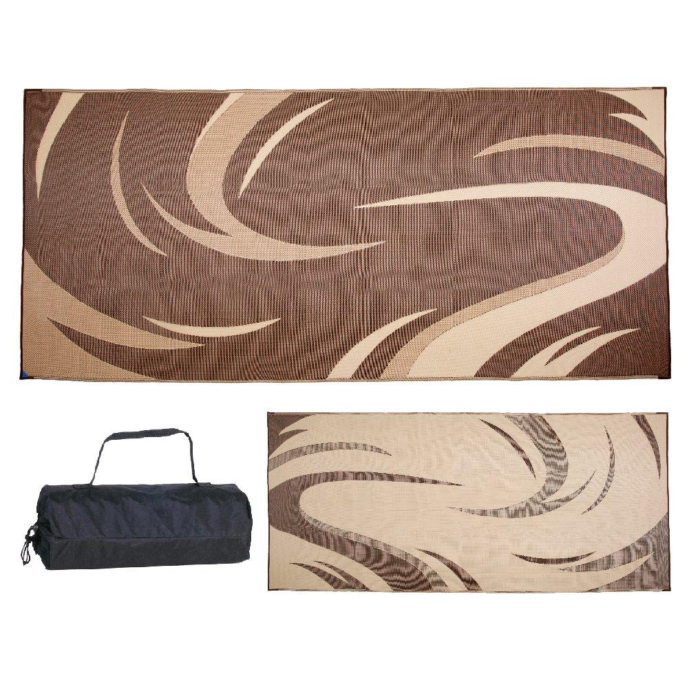SD8187 8-Feet X 18-Feet Graphic Swish RV Reversible Patio Mat, Brown/Tan
